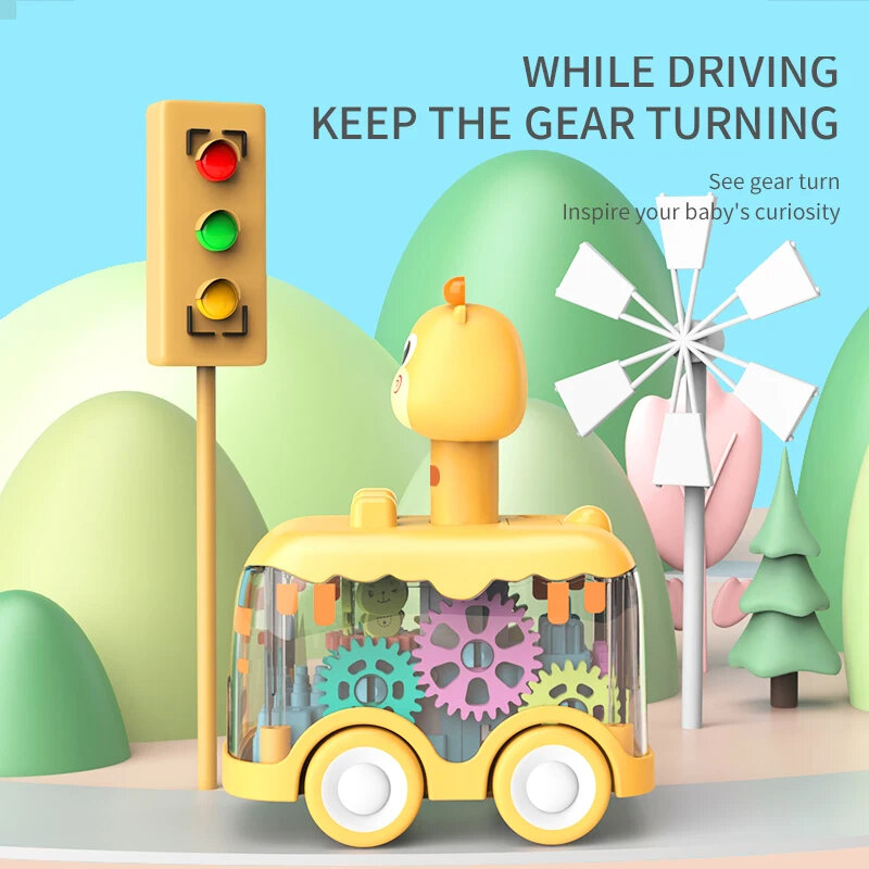 Luminous Simulation Press Gear Toy Car para crianças, Cool Light, Pull Back Toys, Cute Cartoon Deer, Tiger, Kids 'Favorite Gifts