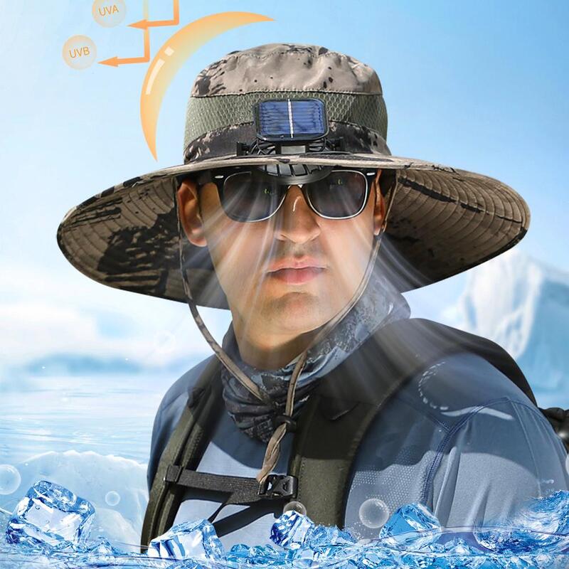 Large Fan Hat Summer Outdoor Male Solar Rechargeable Cooling Fishing Hat Sun Large Wind Shade Protection Cool Hat G4U1