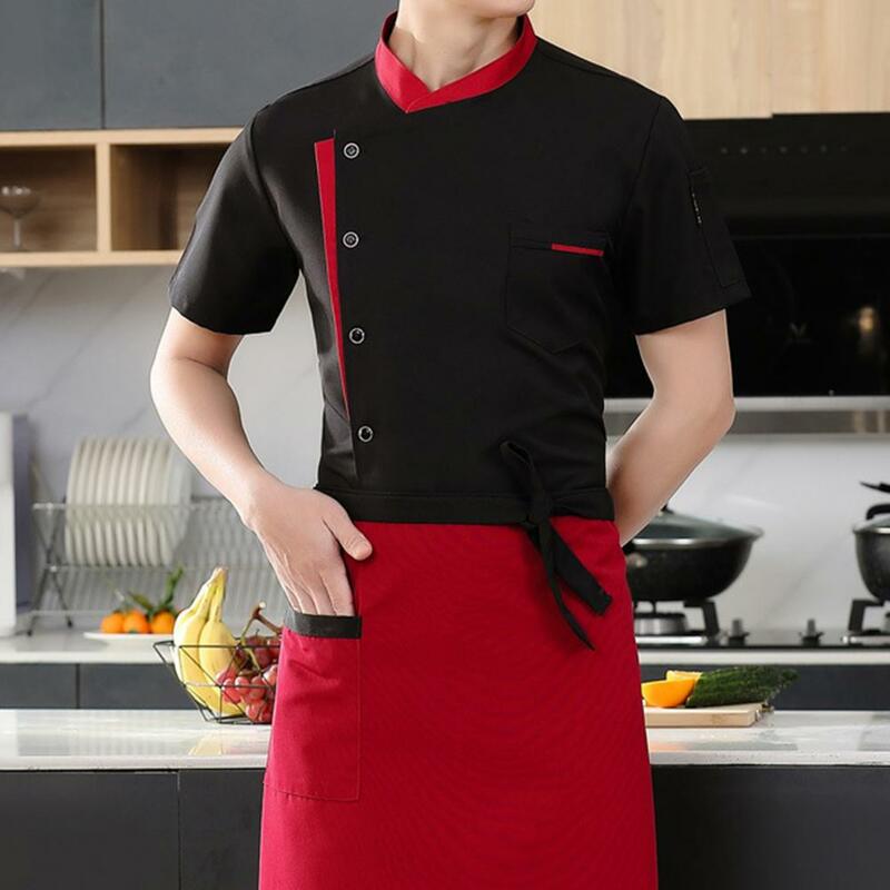 Koszula szefa kuchni kapelusz fartuch hotelowy zestaw stroju szefa kuchni kuchenny 3 szt. Unisex z kołnierzem na stojący fartuch kapelusz koszulka z krótkim rękawkiem restauracja gotowanie