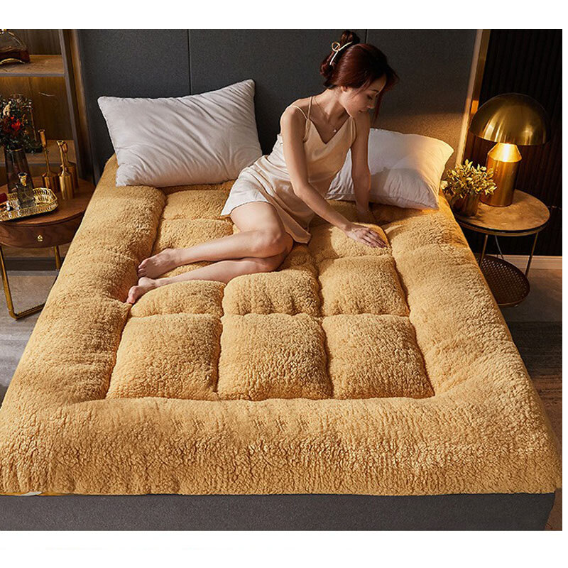 Colchón de cama de felpa gruesa para invierno, cama cálida, muebles de dormitorio, Tatami suave, alfombrilla plegable para dormir
