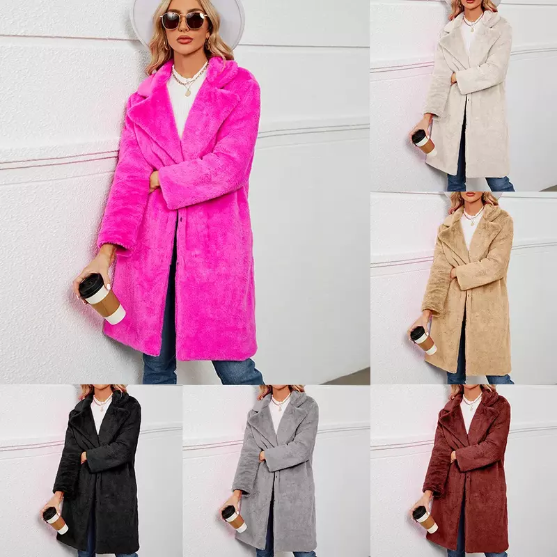Белое длинное пальто из искусственного меха, куртка 2024, женские осенне-зимние толстые теплые пальто, тканые блочные трендовые черные корейские пальто, парки