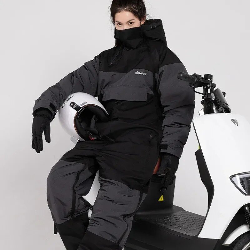 Зимний цельный костюм для взрослых с электромобилем и мотоциклом, теплый плюшевый костюм для езды на велосипеде с раздельными штанинами, одежда для езды на мотоцикле