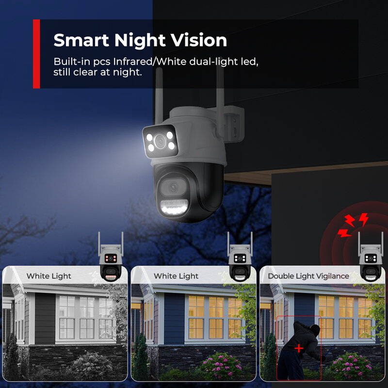 Abuntu 8mp 4K Wifi Ip Camera Buiten Dubbele Lens Bewakingscamera Audio Menselijke Detectie 4mp Nachtzicht Beveiligingscamera Icsee