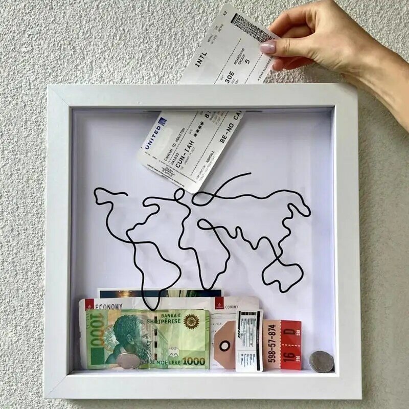 Ticket Shadow Box com moldura para bilhetes de viagem, estojo, madeira, emoldurado guarnição da parede, memória Display, arquivo, lembrança de viagem