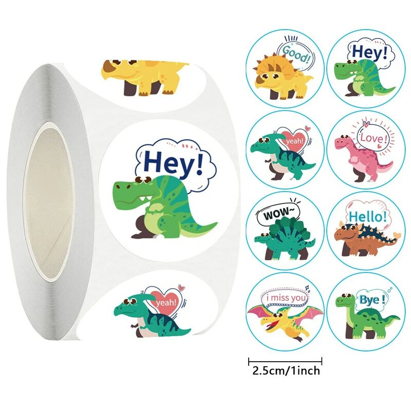 500pcs 1 pollice adesivi per cartoni animati per bambini piccolo modello di dinosauro forniture di cancelleria per bambini forniture per insegnanti di scuola adesivo ricompensa