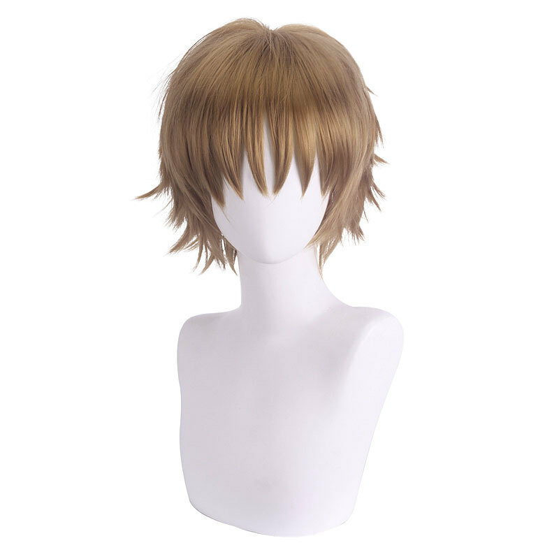 Short Brown Synthetic  Wig with Bangs Wigs for Cosplay  Party Heat Resistant Fiber Hair