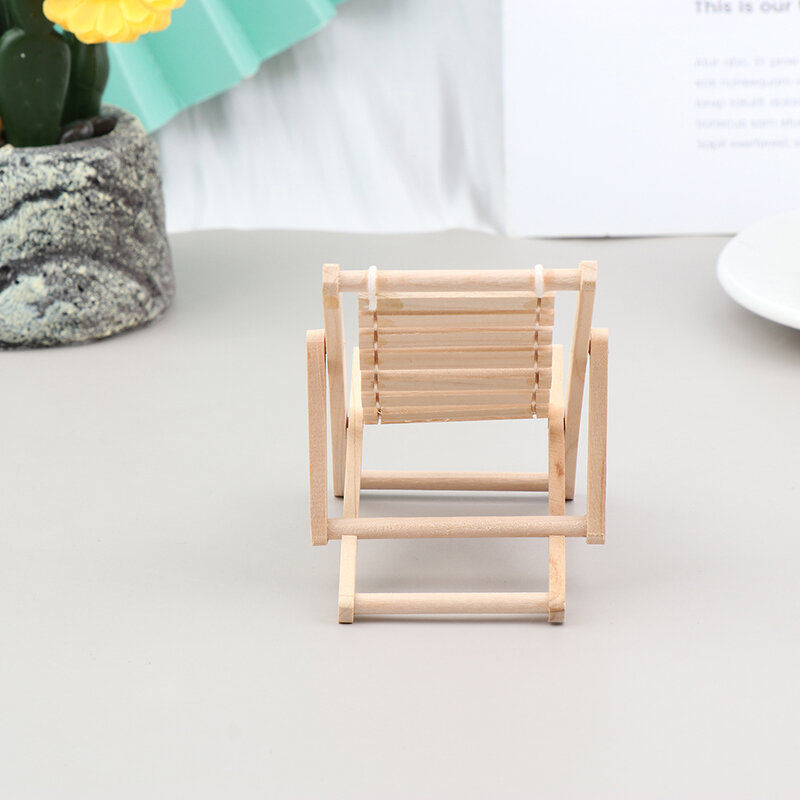 1PC drewniane fotel wypoczynkowy do 1/12 1/6 skali domek dla lalek miniaturowe meble składane krzesło na plażę Model Mini dekoracja na blat