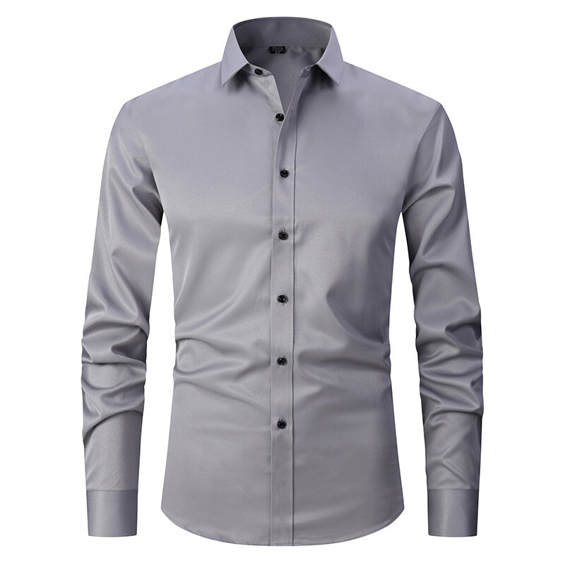 Camisa masculina de rosto cetim manga longa, camisa baixa casual fina, camisas de negócios sociais, alta qualidade, elasticidade, qualidade superior, nova, primavera, 2022
