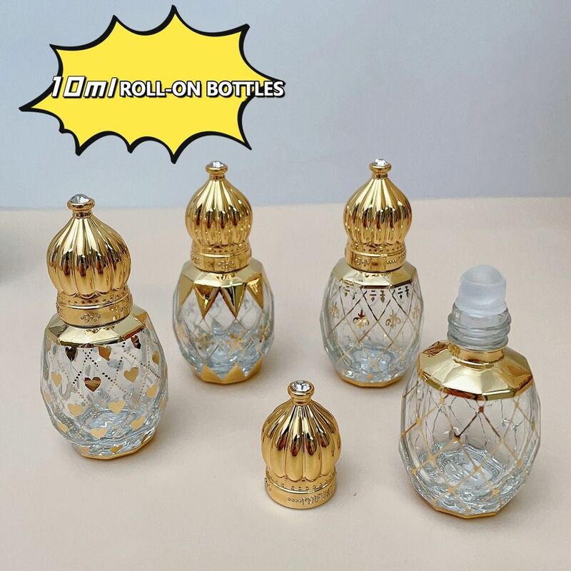 10ml Glass Roll on Bottle Mini Essential Oil Container Portable Blending Perfume Bottle Gold Empty Roll-On Bottles