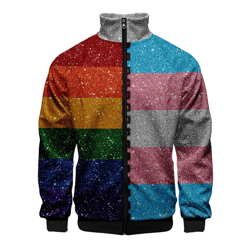 Coats LGBT Rainbow Flag Lesbians Gays Fashion Men Women Stand Collar Jackets Mens Harajuku Sweatshirt