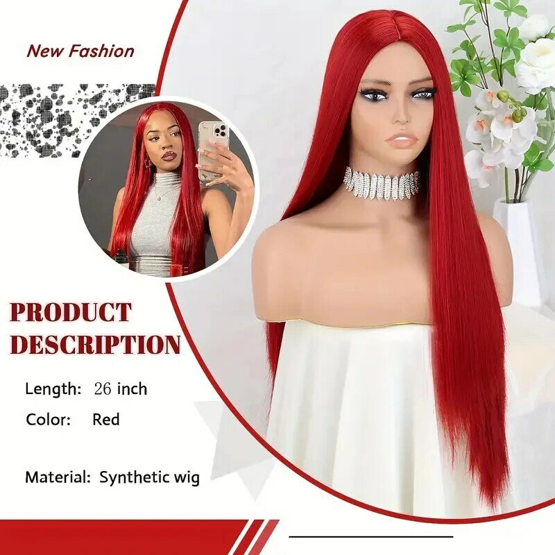 wigs for women Long Red 26 Inch Heat Resistant Synthetic Hair Lolita Wig Natural Glueless Wig Cosplay Girls Daily Use