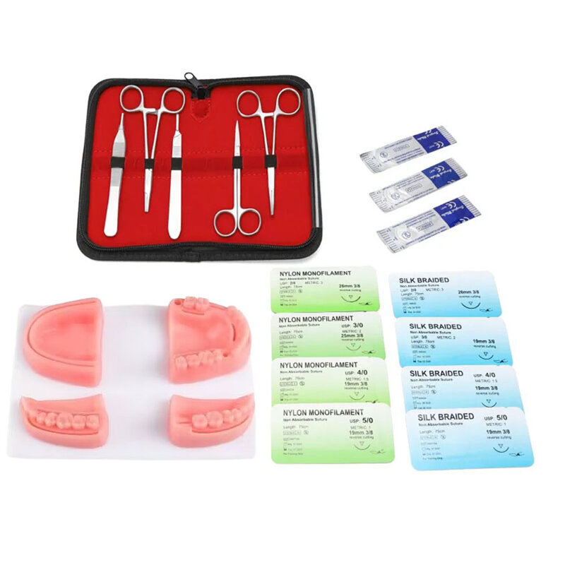 Kit de práctica de sutura para estudiantes de medicina, Kit de herramientas de entrenamiento quirúrgico con almohadilla para la piel, equipo educativo de enseñanza