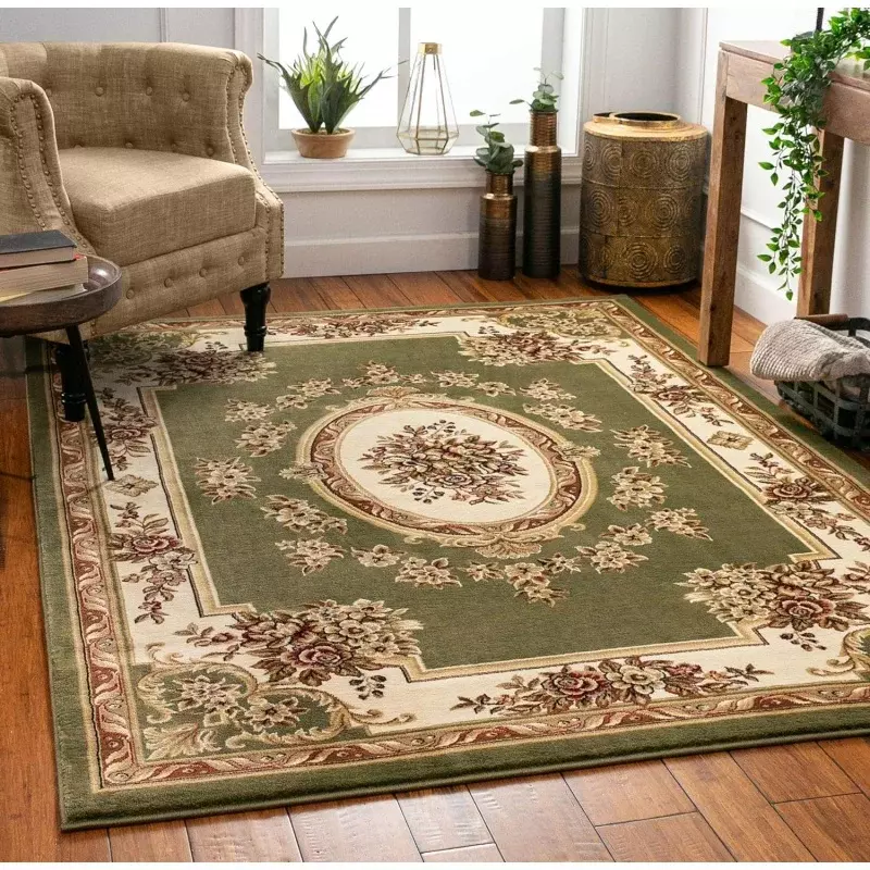 Well Woven Pastoral Medallion Green French European Formal Traditional (7'10" x 10'6") Area Rug Floral Soft Plush Living Dining