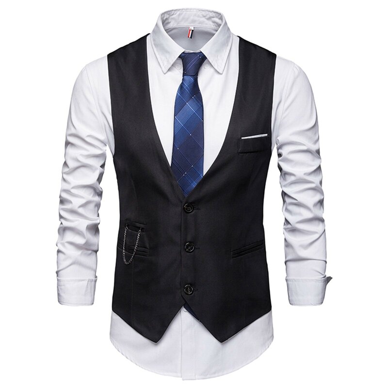 Summer New Men's Solid Color Suit Vest British Slimming Fit Large Size Formal Vest With Pockets Fashion Men's Outerwear Vests