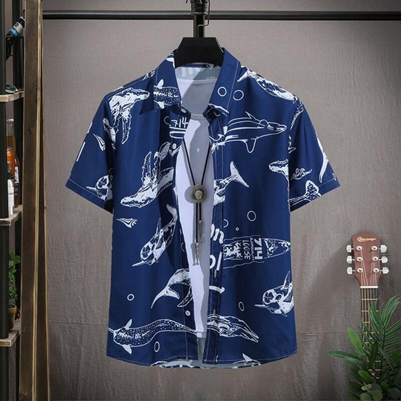 Conjunto de roupas estilo havaiano masculino, camisa padrão, calções com cordão elástico, roupa de praia, 2 peças