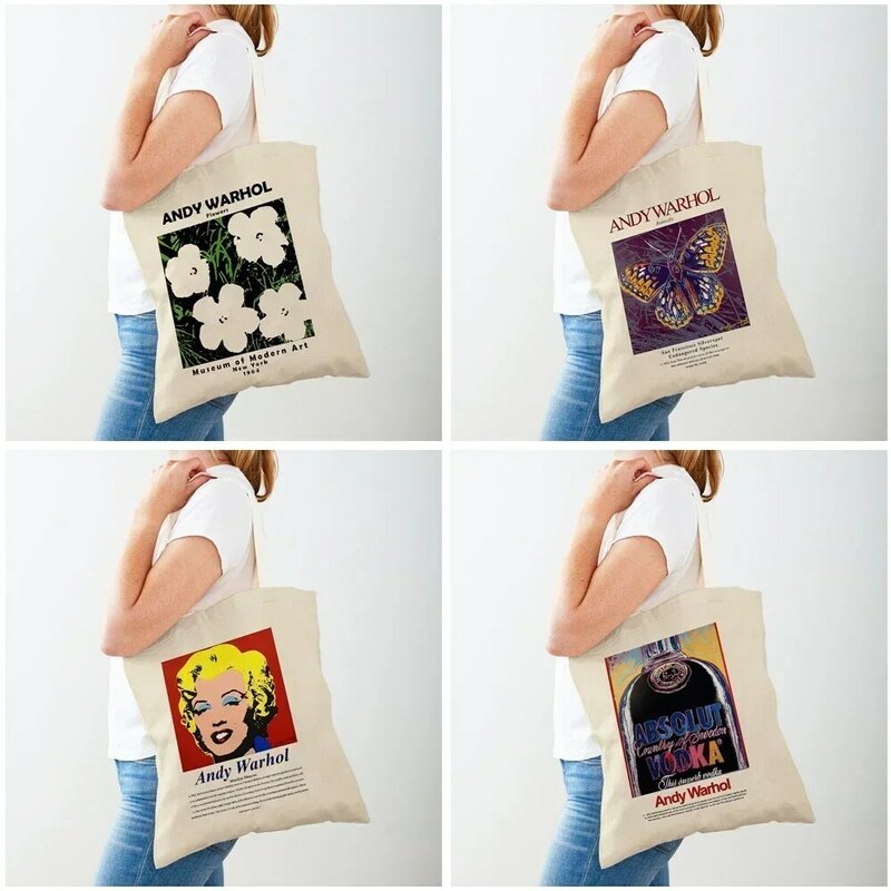 BBA172 Vintage Art Andy Warhol Shoulder Shopper Bag Abstract Women Shopping Bags Double Print Casual Lady Canvas