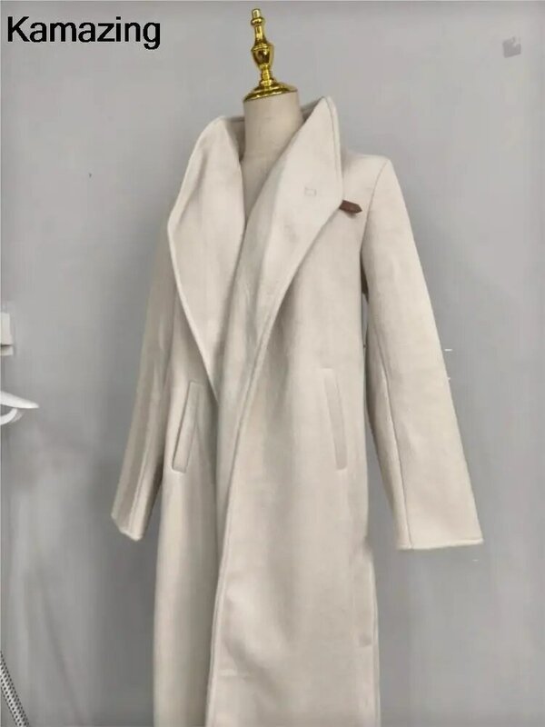 Женское элегантное длинное шерстяное пальто с поясом на осень и зиму, модное однотонное пальто с длинным рукавом, шикарная верхняя одежда, Дамское повседневное пальто высокого качества