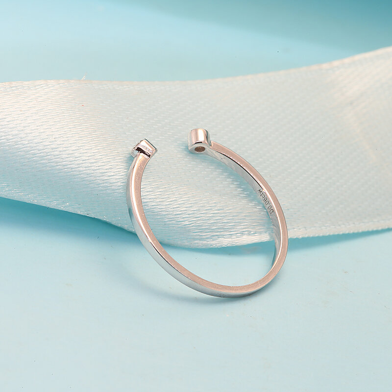 AEAW-Ouro Branco Anéis de Diamante Redondos para Mulheres, Anéis Artesanais para Noiva, Noivado, Noiva, Presente de Aniversário, 0.06ctw CVD, Laboratório HPHT, 14K