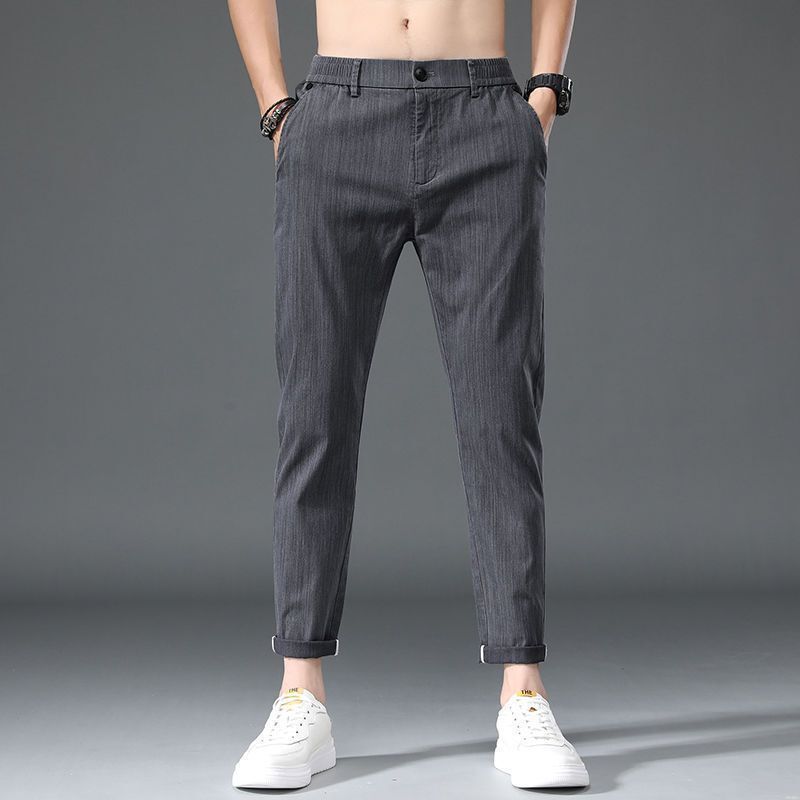 Lato New Fashion Casual lodowy jedwab proste uniwersalne proste spodnie męskie jednokolorowe guziki na zamek błyskawiczny z kieszeniami wąskie luźne spodnie na codzień