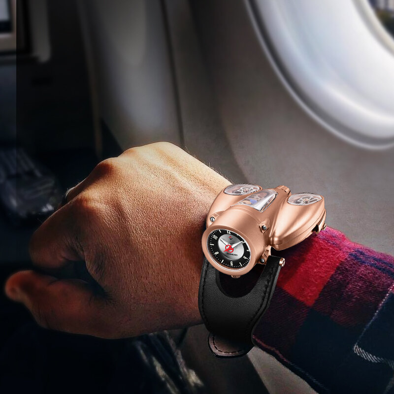 HANBORO Airplane Shape Series orologio automatico da uomo a doppio movimento Alien Skeleton orologio meccanico cinturino in pelle bovina personalizzato