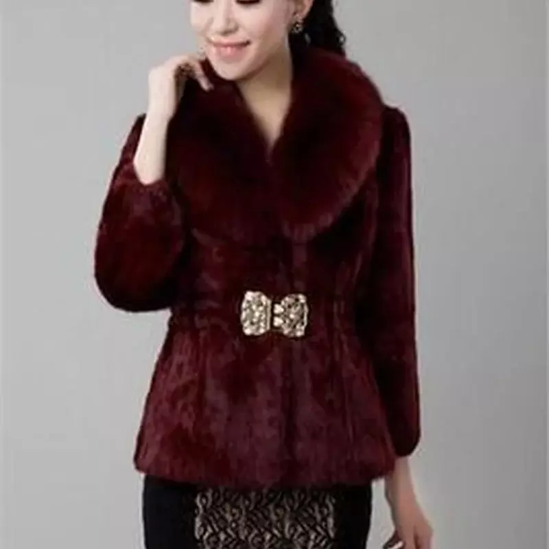 여성용 짧은 모피 코트, 2023 가을 겨울 따뜻한 모조 토끼 머리 짧은 한국 느슨한 대형 모피 칼라 코트, 패션 재킷