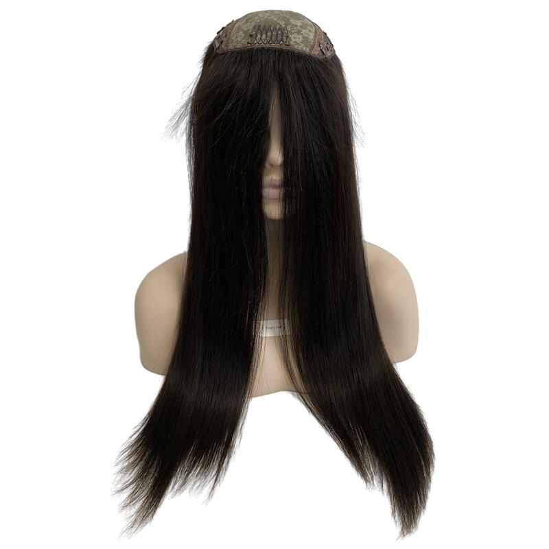 16 inches Malaysian Virgin Human Hair #1b Natural Black Silky Straight 4x4 Silk Top 8x8 Jewish Topper for Woman
