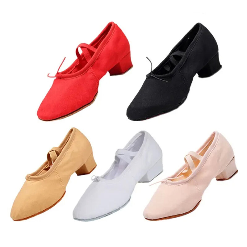 Zapatillas de baile para mujer y niña, zapatos de Ballet, Jazz, Salsa, suela suave, tacón bajo, rosa, Negro, Rojo, Latino