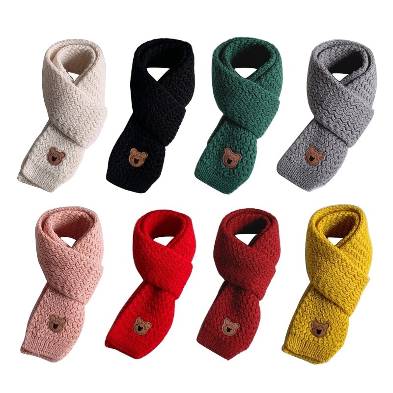 Winter Warm Knit Scarf Lovely Kids Unisex Thick Warm Scarves Cartoon Bear Pattern Long Muffler Baby Knitted Neckerchief