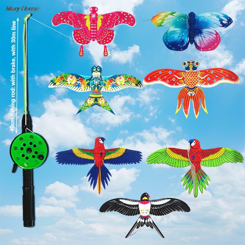 1Set Cartoon Kite giocattolo per bambini con manico Cartoon Butterfly rondini Eagle Kite con manico bambini aquilone volante giocattoli all'aperto