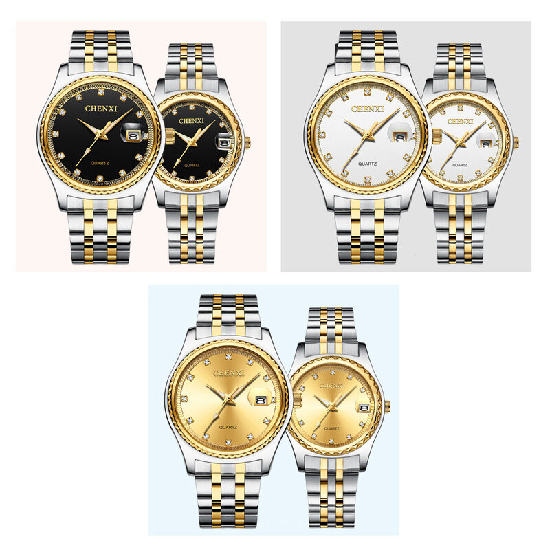Moda Chenxi mężczyźni kobiety zegarki Rhinestone Dial Top marka luksusowe pary kwarcowy zegarek w całości ze stali nierdzewnej wodoodporny kalendarz