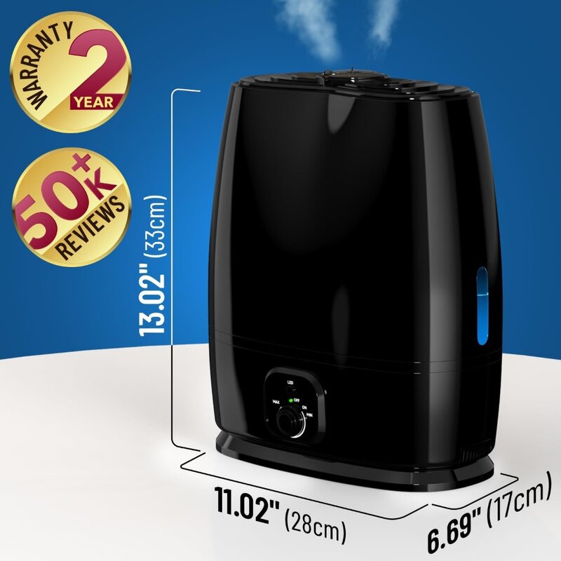 Everlasting Comfort Cool Mist Humidifiers for Bedroom (6L Water Tank) - Covers 500 Sq Ft - 50 Hour Run Time - Relieve Allergies