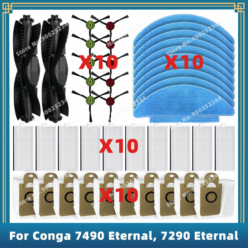 Piezas de Repuesto compatibles con Cecotec Conga 7490 Eternal, 7290 Eternal Home Genesis X-Treme, cepillo lateral principal, filtro, mopa, bolsa de polvo