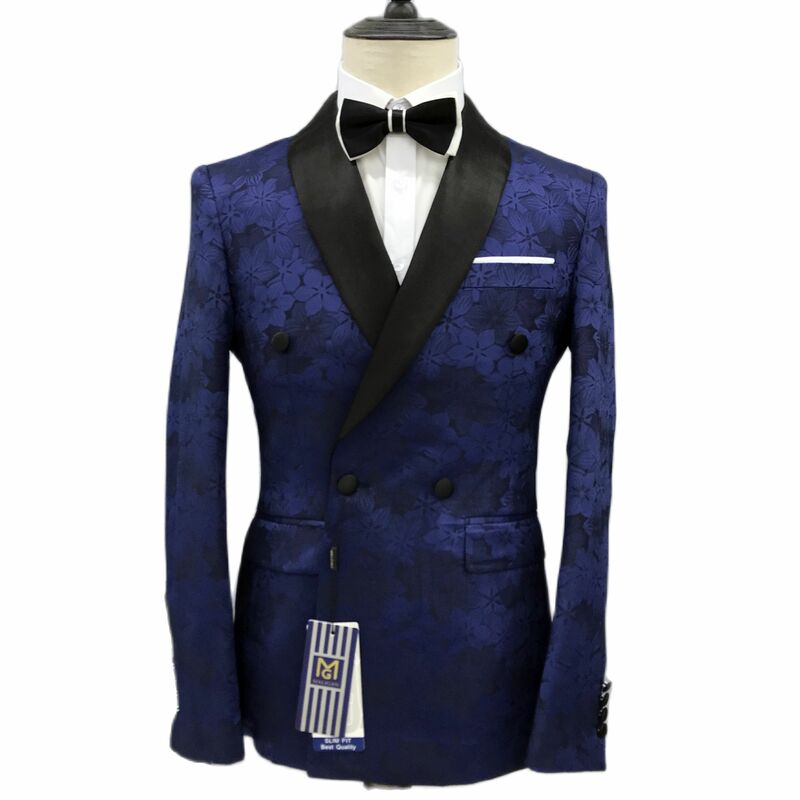 Floral Blazer Ready to Wear Shawl  Lapel Double Breasted Wedding Groom Dress Jacket Pants Smart Business Casual Men's Suits