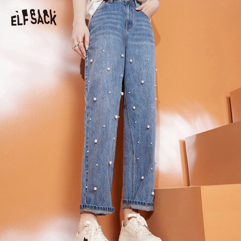 ELFSACK กางเกงขาม้าผู้หญิง2023ฤดูใบไม้ผลิหลวมสูงเอวกางเกง