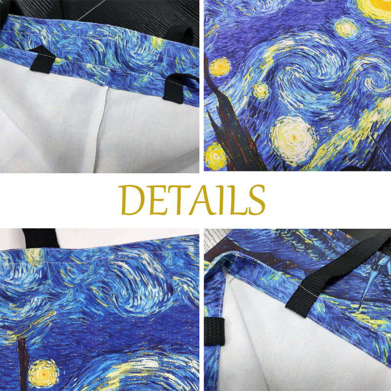 Bolso de mano reutilizable para mujer, bolsa de hombro con diseño de pintura al óleo de Van Gogh, para compras de comestibles, personalizable