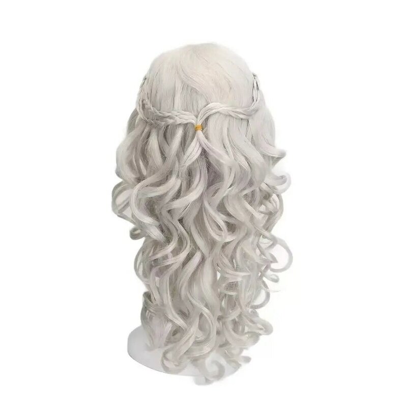 Dreamland, cermin, ratu, animasi, rambut keriting panjang, bando serat elegan putih keperakan panjang rambut Pelucas sintetis