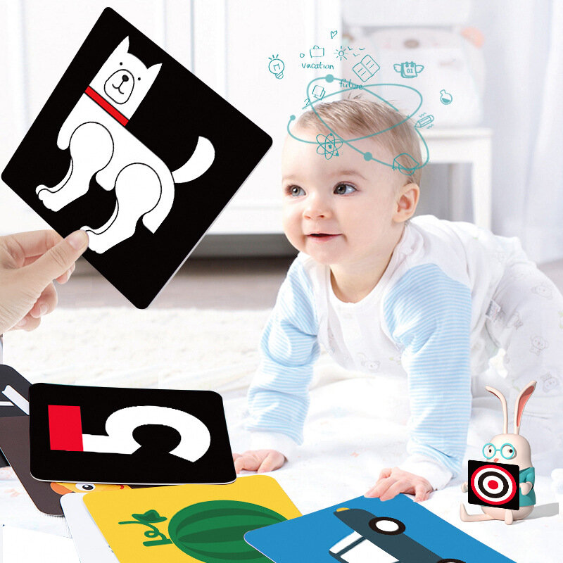 赤ちゃんのための古典的なミラーカード,0〜36か月の赤ちゃんの写真,黒と白,赤,さまざまな色,新生児の学習,教育玩具