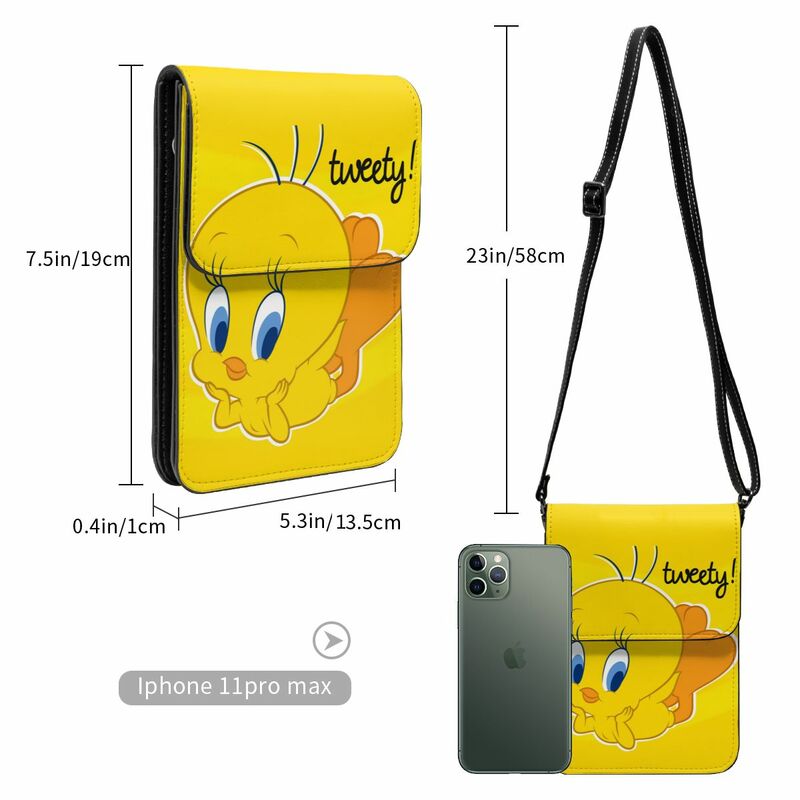 Tweety Bird-bolso de hombro para teléfono móvil, cartera cruzada con correa ajustable