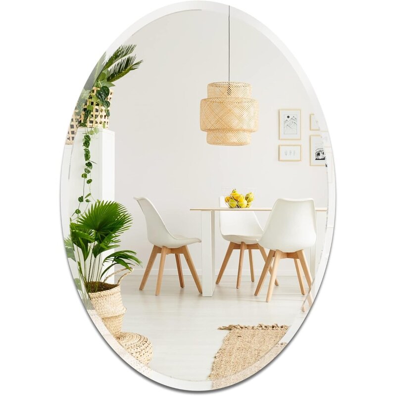 مرآة حائط بيضاوية بدون إطار من Villacola ، مرآة زينة للحمام ، حافة مشطوفة ، 24 بوصة × 36 بوصة