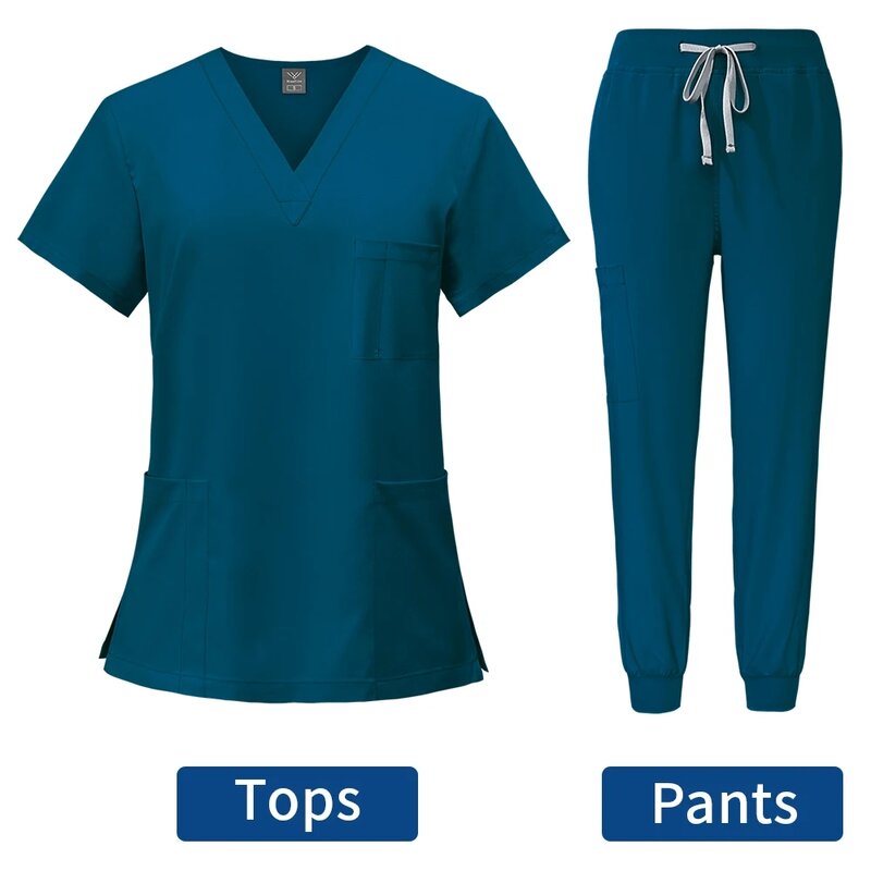 Seragam bedah wanita set Enfermeria perawat atasan + Celana artikel seragam medis scrub klinis Salon kecantikan pakaian rumah sakit
