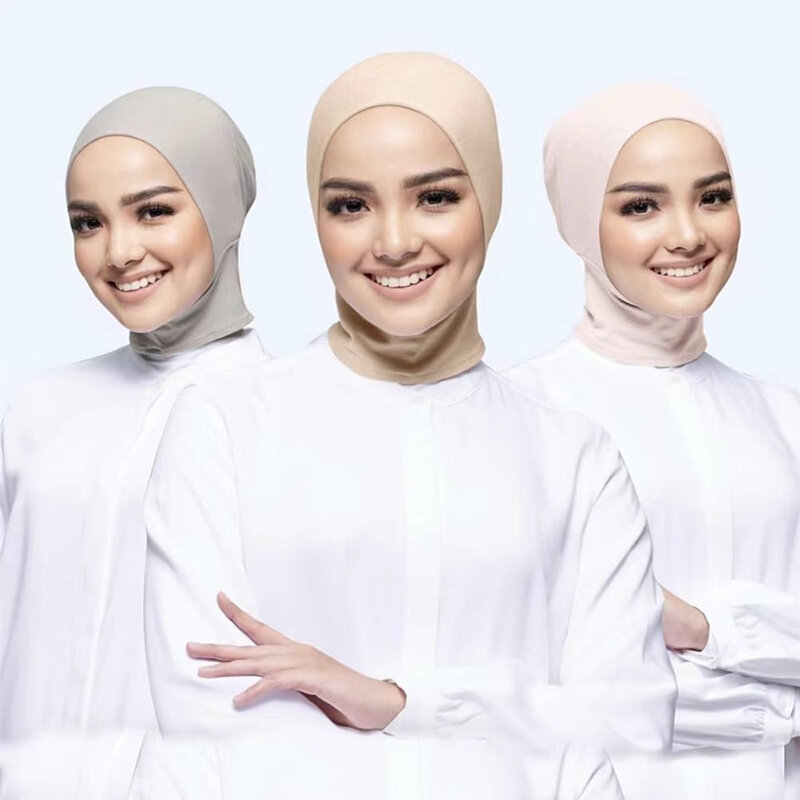 새로운 소프트 모달 이슬람 터번 모자, 조절 가능한 단색 여성용 히잡 탄성 스카프 이슬람 여성용 헤드 랩 Turbante Mujer