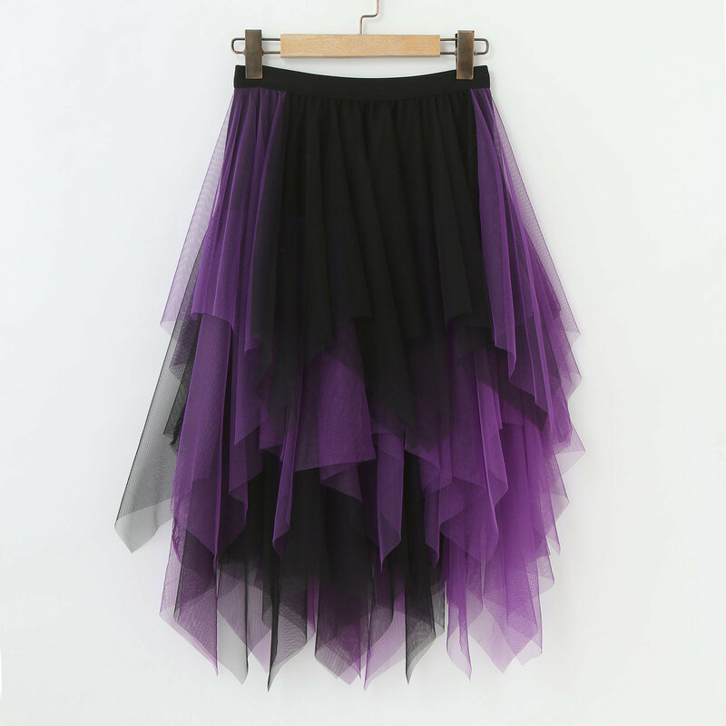 Элегантные градиентные сетчатые юбки, Женская плиссированная юбка с высокой талией, эластичное свободное повседневное универсальное Пышное ТРАПЕЦИЕВИДНОЕ короткое платье