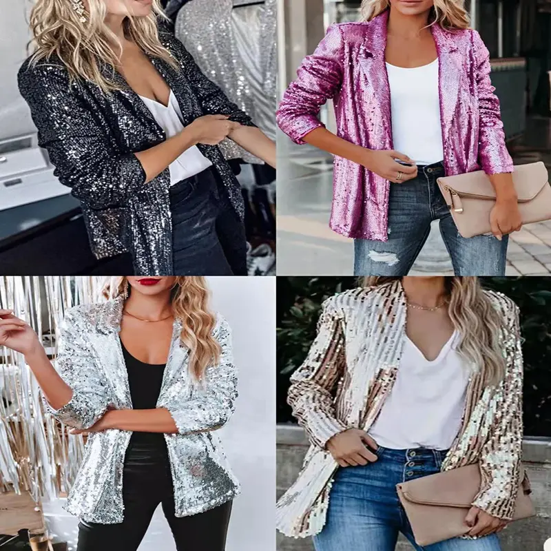 여성용 멀티 컬러 스팽글 긴팔 세트 재킷, 유럽 및 미국, 새로운 패션, 기질 작은 재킷, 2024