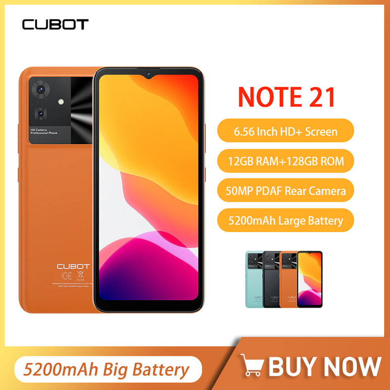 Cubot Note 21 Smartphone Android 13 12GB + 128GB okta 6.56 Cal 90Hz ekran 50MP aparat 5200mAh Face ID 4G tanie smartfony