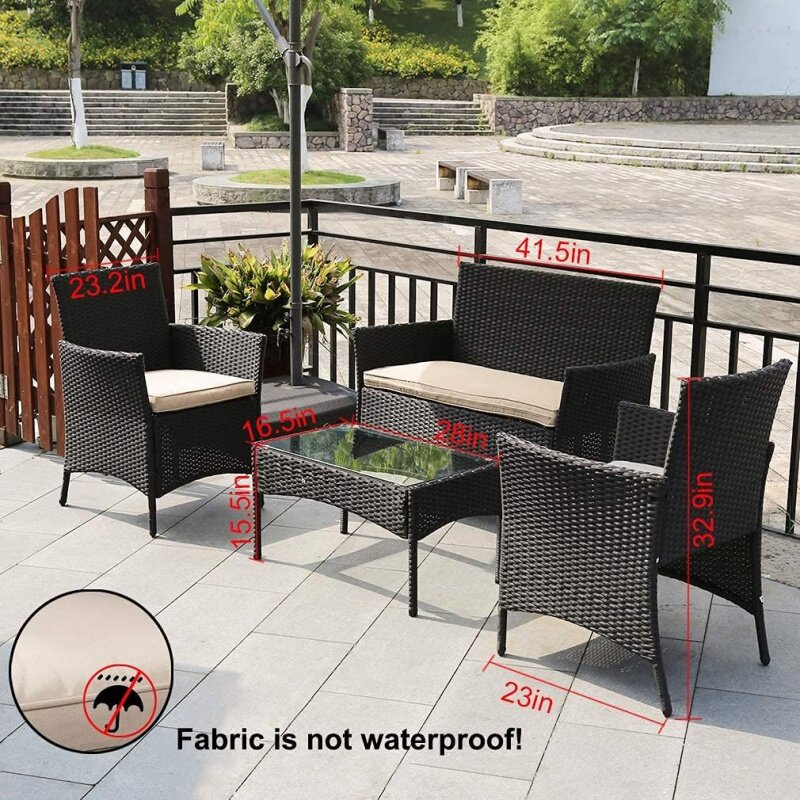FDW-sillas de mimbre para uso en interiores y exteriores, juegos de conversación para patio trasero, césped, porche, jardín, balcón, negro