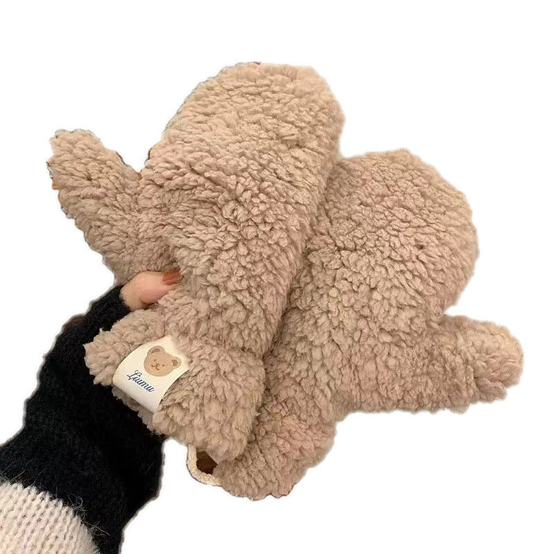 Donne inverno lana pile simpatico orso etichetta guanti ragazze Halter Neck studenti sport all'aria aperta equitazione addensato tenere in caldo guanti