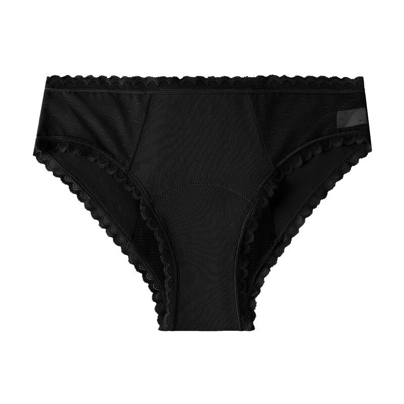 Bragas menstruales de cintura media para mujer, pantalones sanitarios de encaje, ropa interior de algodón orgánico para el período