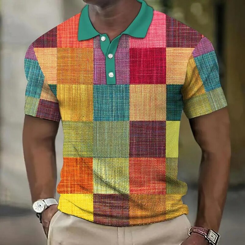 رجل بولو قميص الترفيه الخرق المطبوعة قمصان عادية قصيرة الأكمام شبكة بلوزة الصيف الملابس المتضخم تيز تنفس بولو قميص