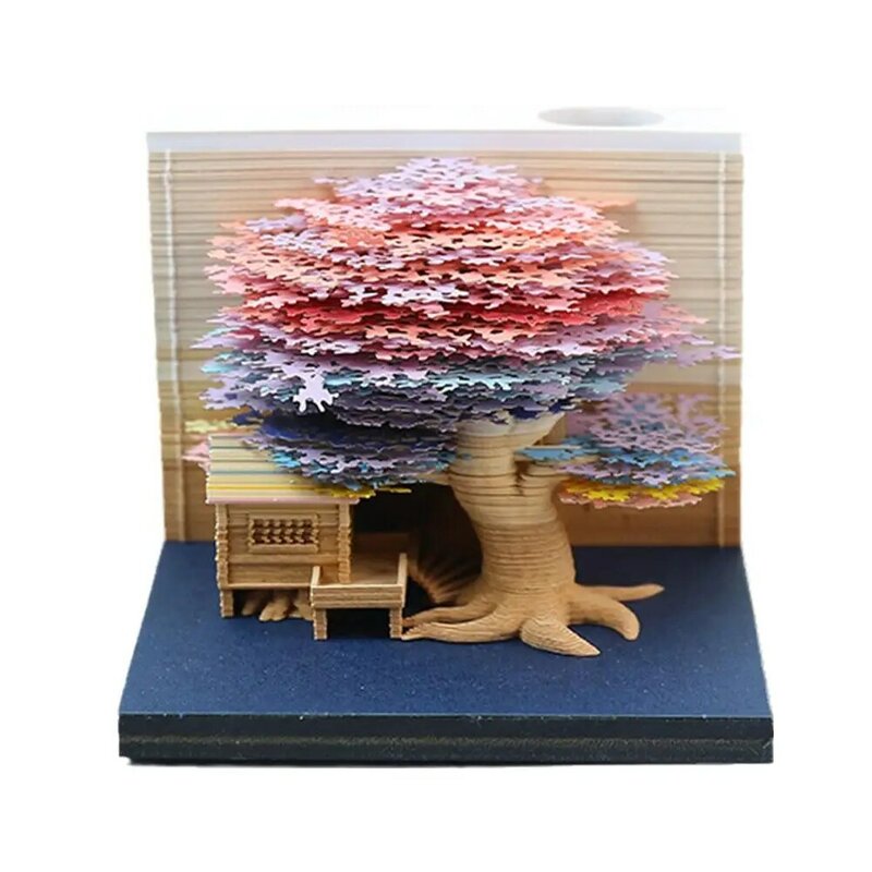 Omoshiroi-Bloc de notas 3D, Bloc de notas 2024, Calenda a mano, escultura de Arte de papel de Casa 3D, Nota de cumpleaños, árbol de regalo, papel rasgado K3R1