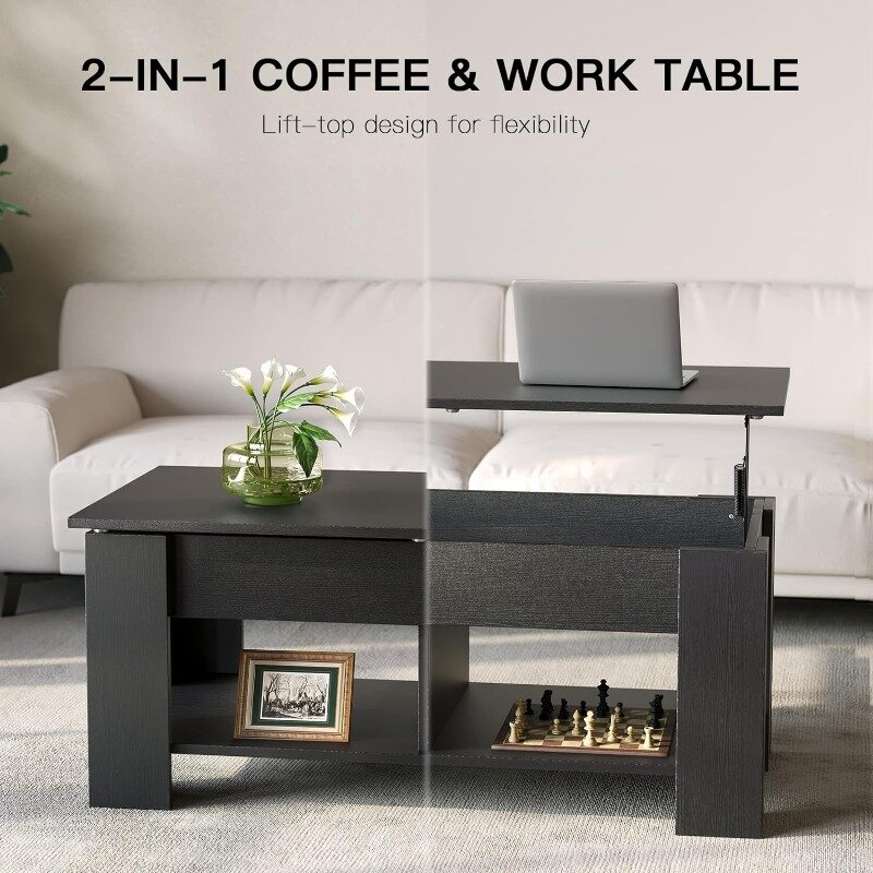 Totnz โต๊ะกาแฟแบบยกขึ้น, โต๊ะในห้องนั่งเล่น39in มีช่องซ่อนและชั้นวางของโต๊ะกาแฟไม้เนื้อแข็ง